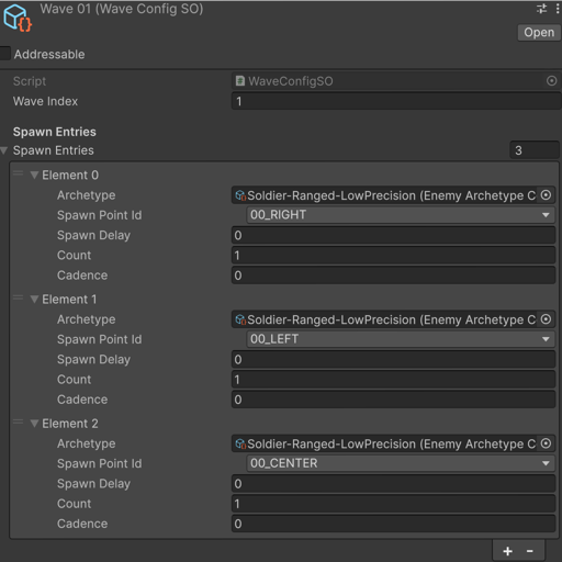 Unit Inspector showing wave configuration