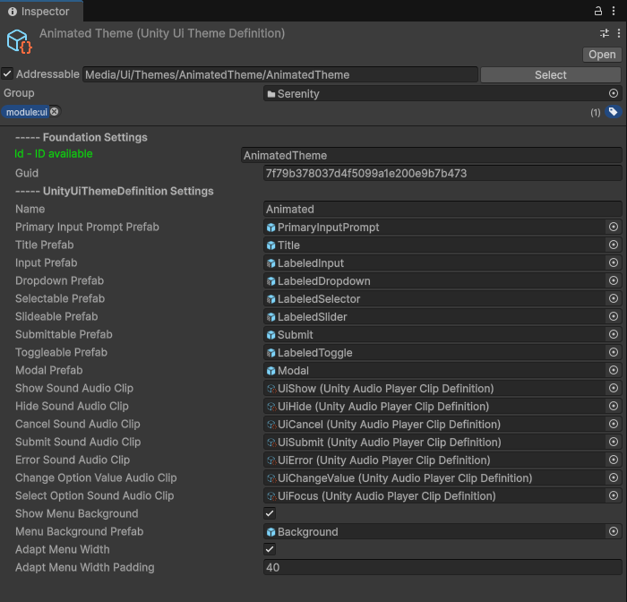 Unity Inspector screenshot
